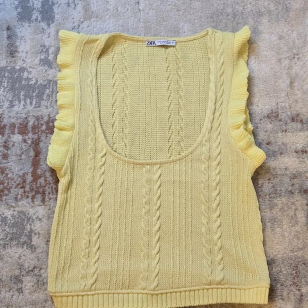 ZARA Yellow Knit Ruffle Sleeve Crop Top - Size M - Picture 2 of 10